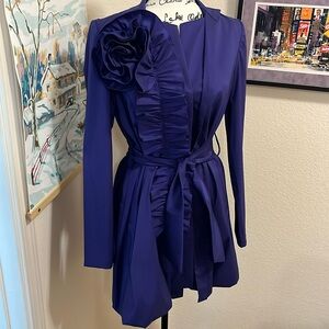 Women’s Dress Jacket by Joseph Ribkoff with rose and ruffle, dark purple, size 4